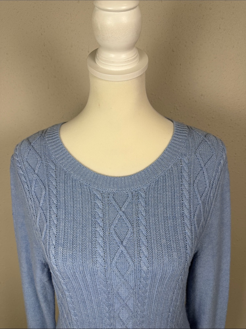 Talbots Cable Knit Sweater Women’s Med Light Blue Cashmere Blend Peplum Pullover - Picture 7 of 10